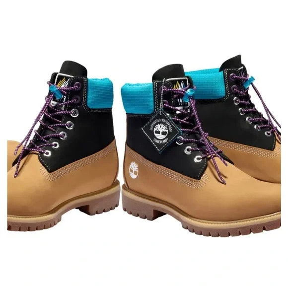 💕NWT💕Timberland Boot 6-inch Premium Waterproof In Wheat/black/turquoise UNISEX - Picture 4 of 9